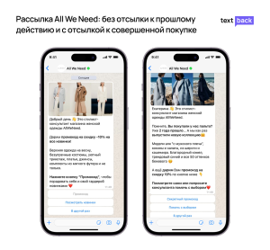 Пример рассылки All We Need в WhatsApp с промокодом и кнопками быстрого действия
